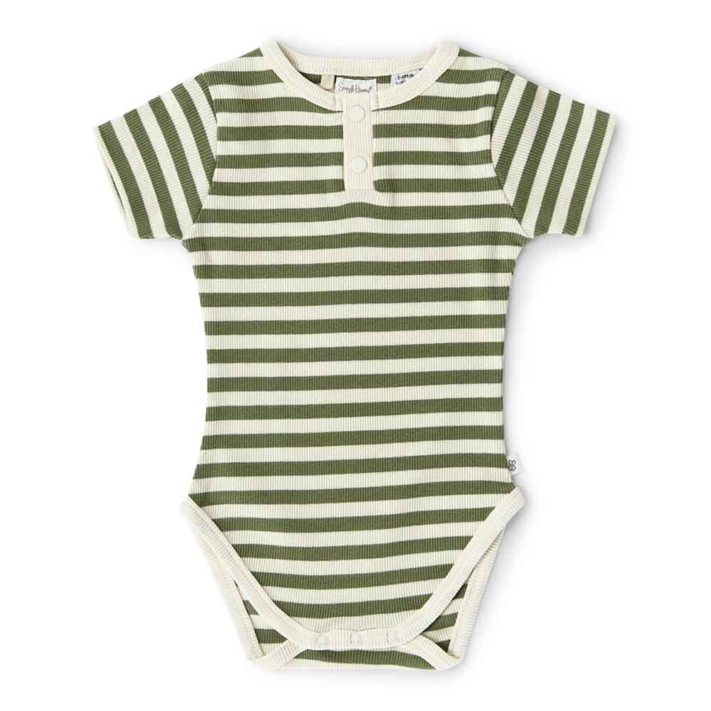 Snuggle Hunny S/s Bodysuit Olive Stripe Size 1