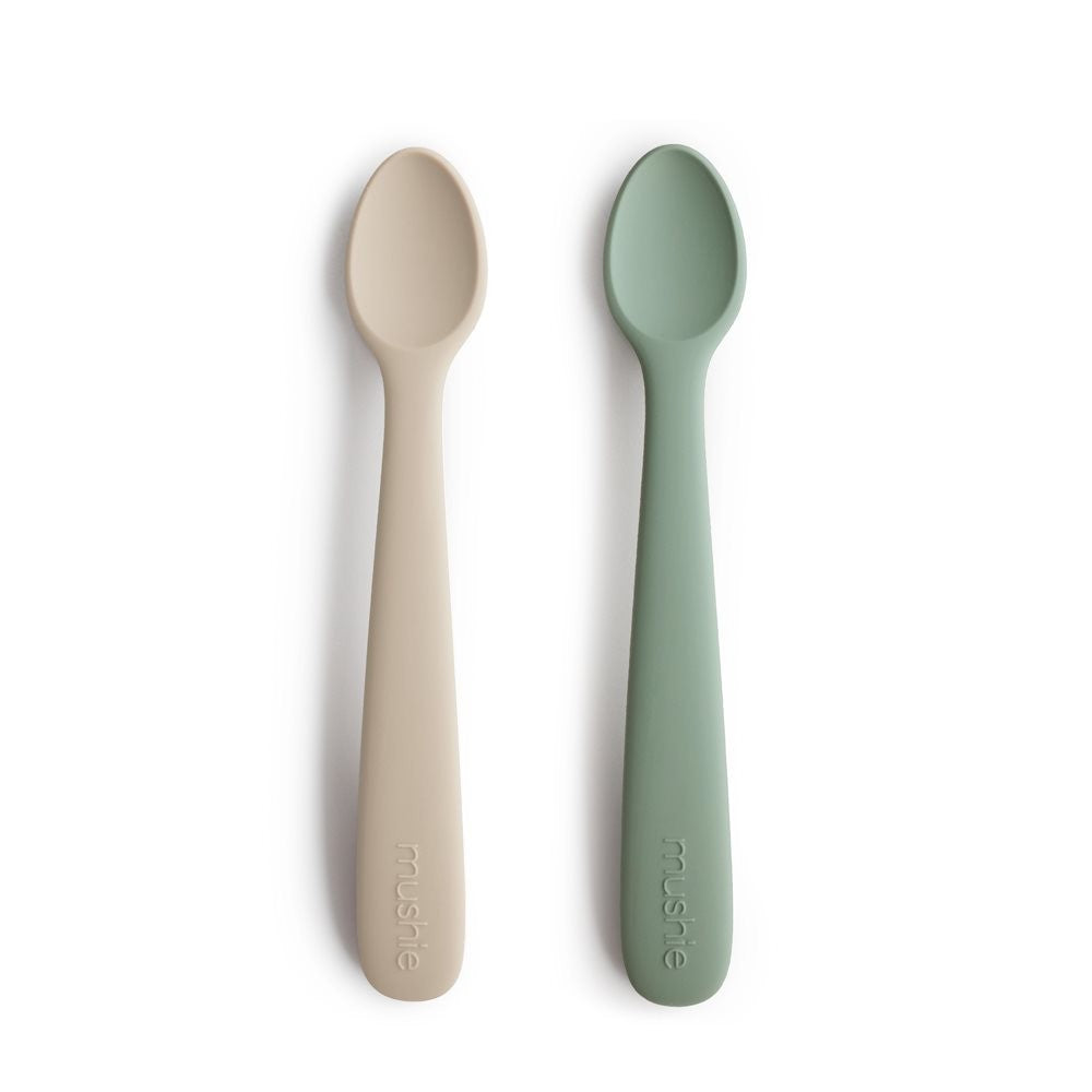 Mushie Silicone Feeding Spoons 2 Pack Cambridge Blue/ Shifting Sand