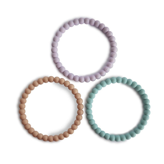 Mushie Pearl Teether Bracelets 3 Pack Lilac/cyan/soft Peach